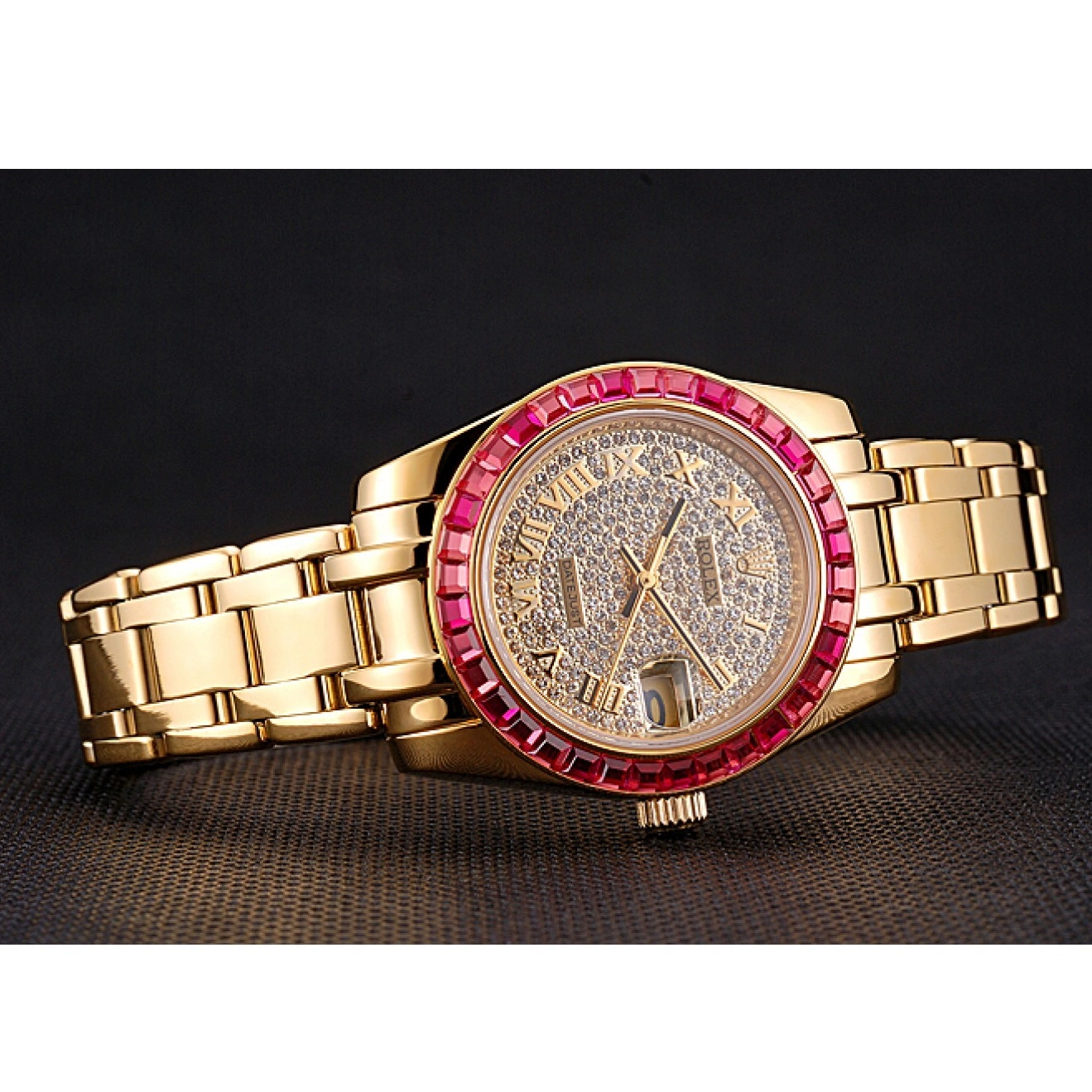 Aaa replica 622835 Dial And Pink Diamond Case Bezel Jewels Rolex Gold Datejust Bracelet 0806